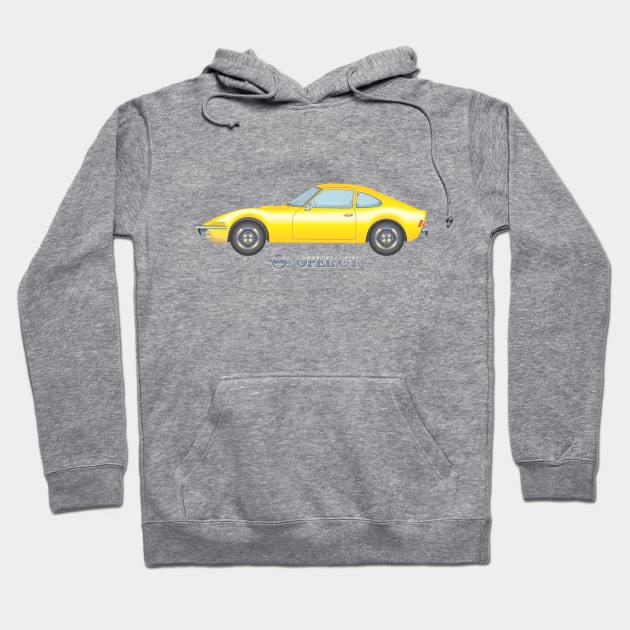 Opel GT, yellow Hoodie by Norwood Designs